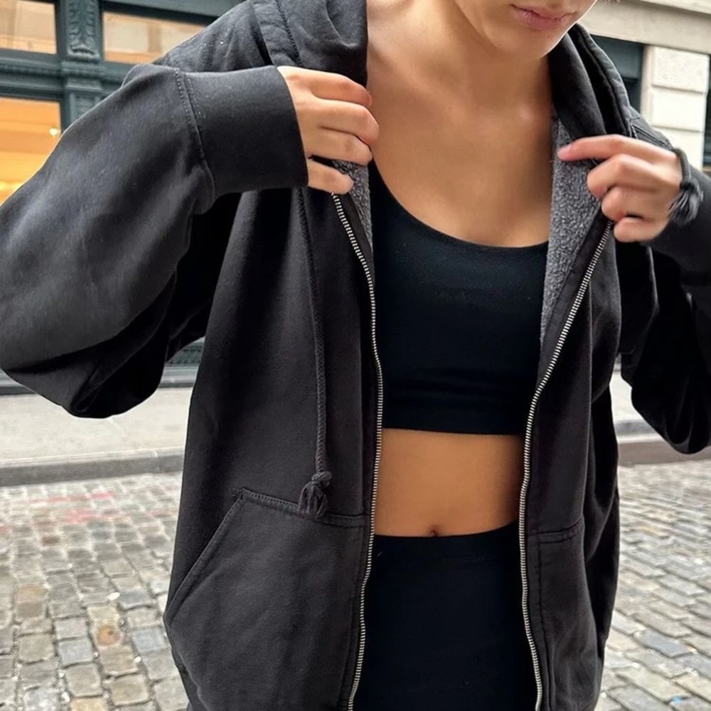 Brandy Melville Christy Black Zip-Up Hoodie
